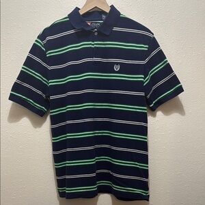Chaps Navy and Green Striped Men's Polo Shirt, Size L